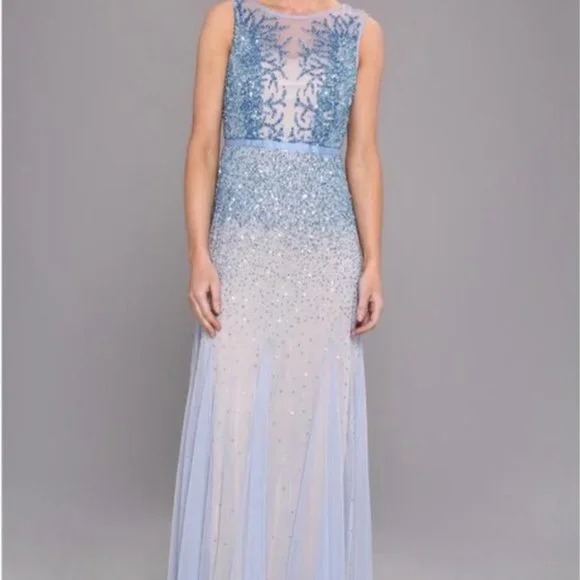 Adrianna Papell | Dresses | Adrianna Papell Blue Long Beaded Sequins Gown |  Poshmark
